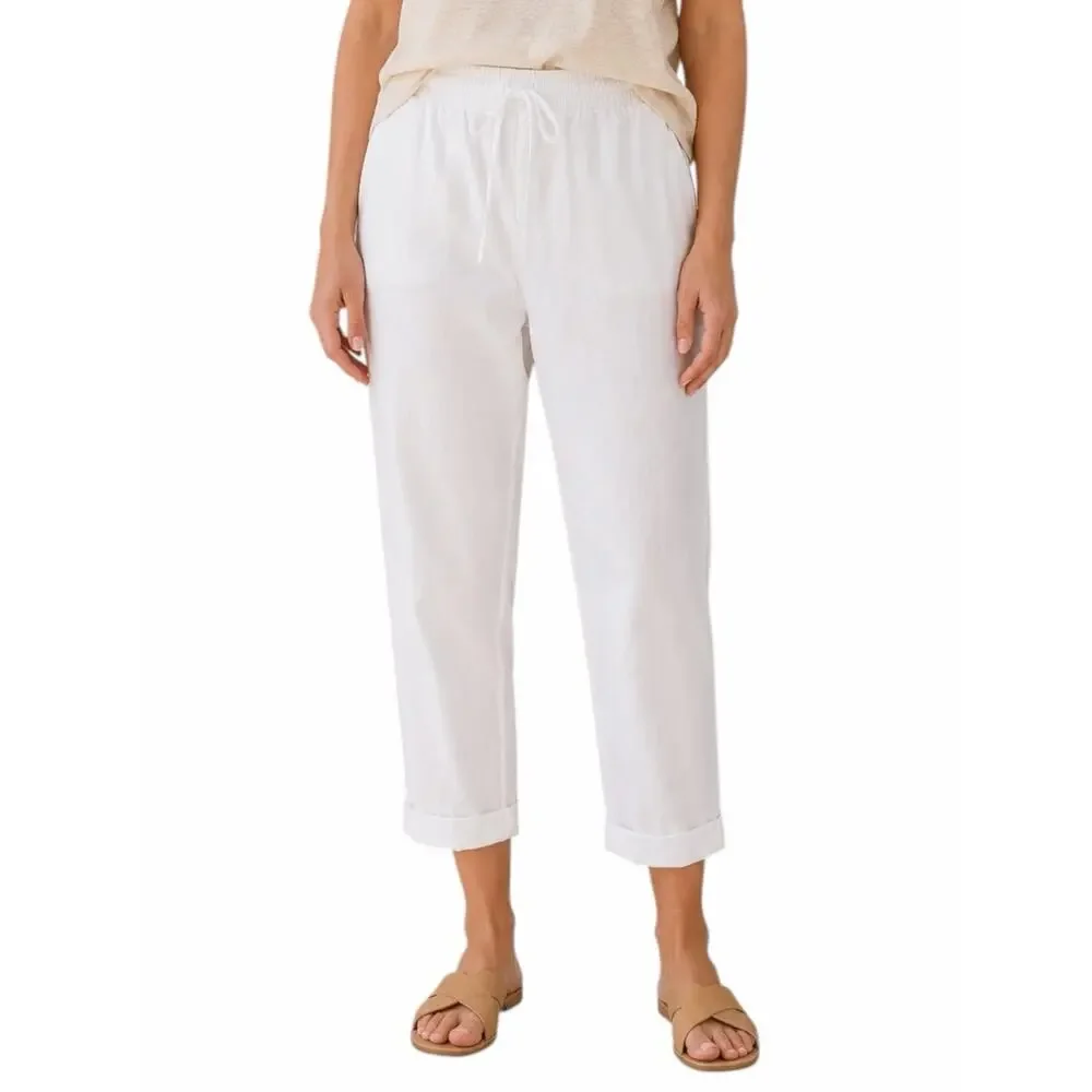 J.Crew Women’s Size 16 White Linen Cotton Pockets Drawstring Pants Crop Cuffed